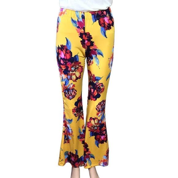 Vintage Y2K does 60s stretch floral print bell bottom pants - Picture 1 of 5
